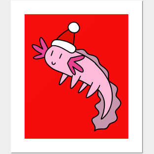 Santa Hat Axolotl Posters and Art